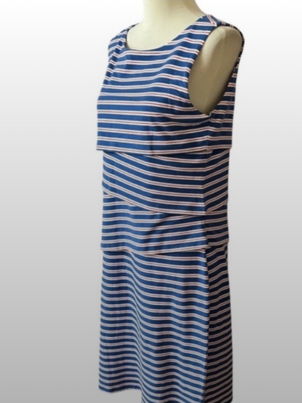 J MCLAUGHLIN NICOLA DRESS M BODYCON TIERED NAUTICAL STRIPED COASTAL SUMMER CHIC